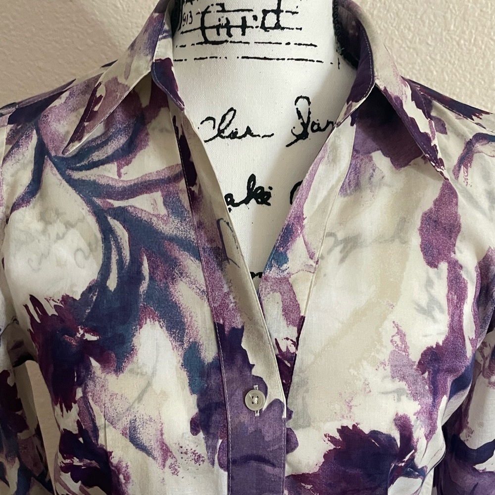 Ann Taylor Floral Design Button Down Shirt Blouse - Picture 6 of 8